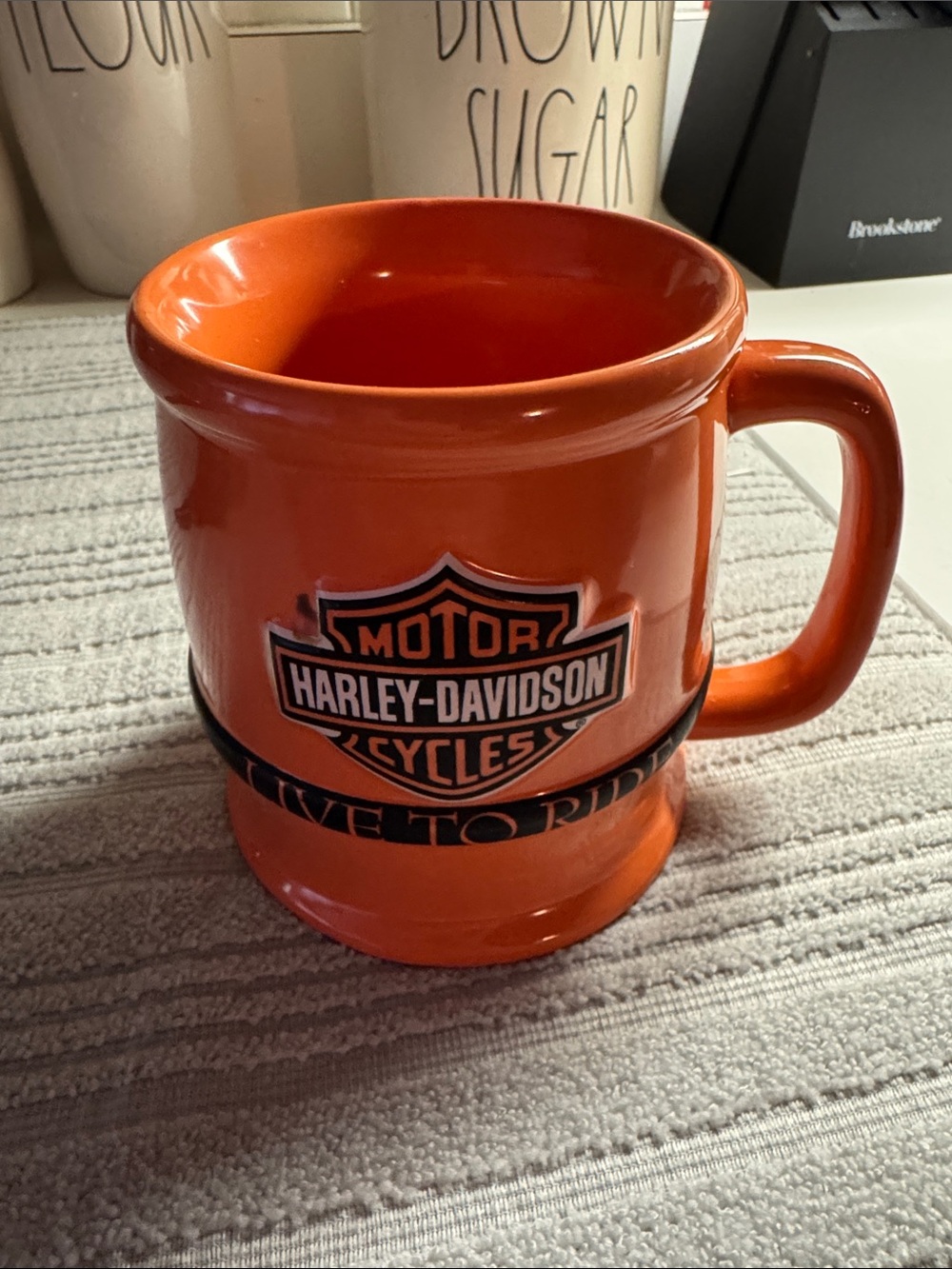 Harley-Davidson Orange Logo Ceramic Mug with Black Accent